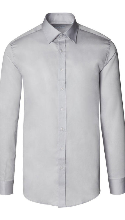 Pure Cotton Classic Collar Sateen Dress Shirt - Grey - Ron Tomson