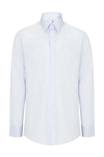 Pure Cotton Classic Collar Sateen Dress Shirt - Light Blue - Ron Tomson