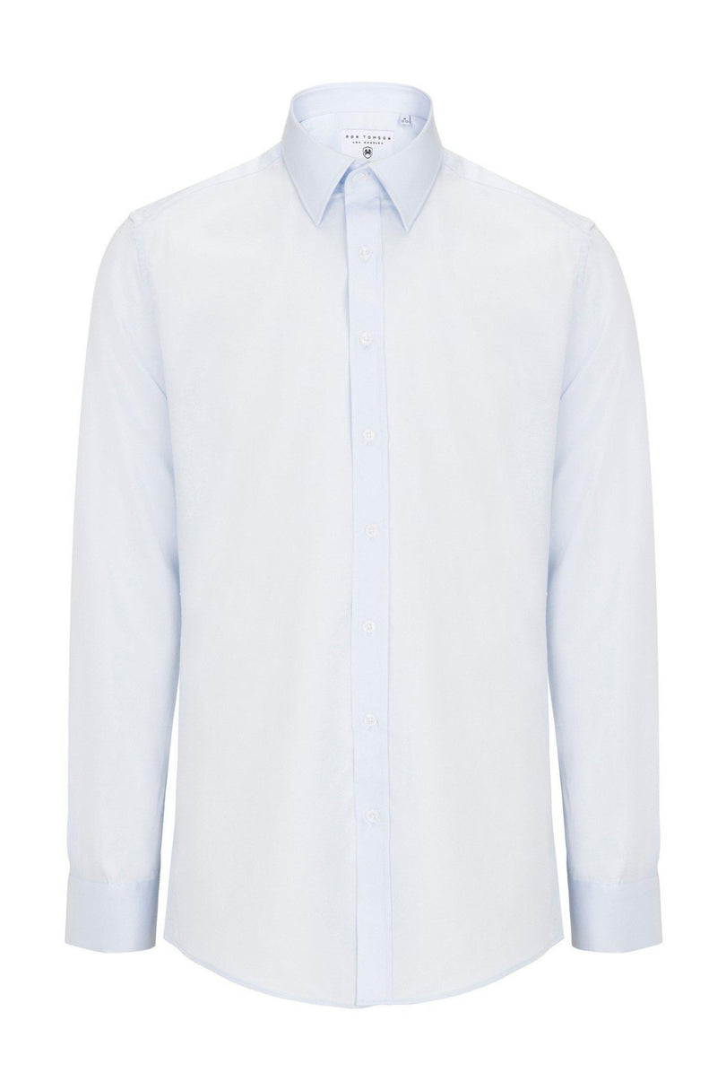 Pure Cotton Classic Collar Sateen Dress Shirt - Light Blue - Ron Tomson