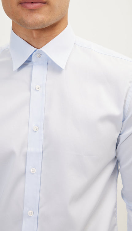 Pure Cotton Classic Collar Sateen Dress Shirt - Light Blue - Ron Tomson