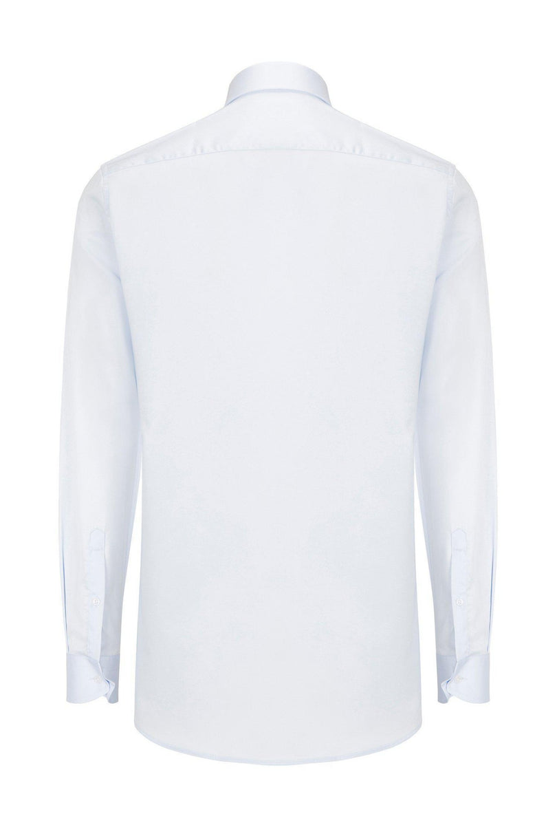 Pure Cotton Classic Collar Sateen Dress Shirt - Light Blue - Ron Tomson