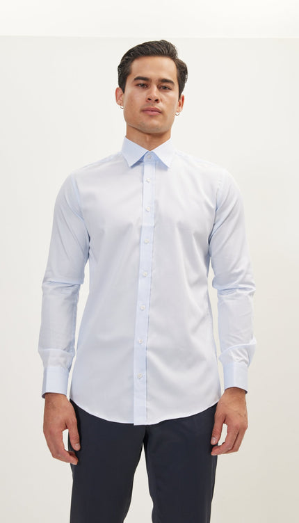 Pure Cotton Classic Collar Sateen Dress Shirt - Light Blue - Ron Tomson