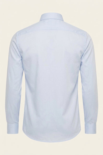Pure Cotton Classic Collar Sateen Dress Shirt - Light Blue - Back