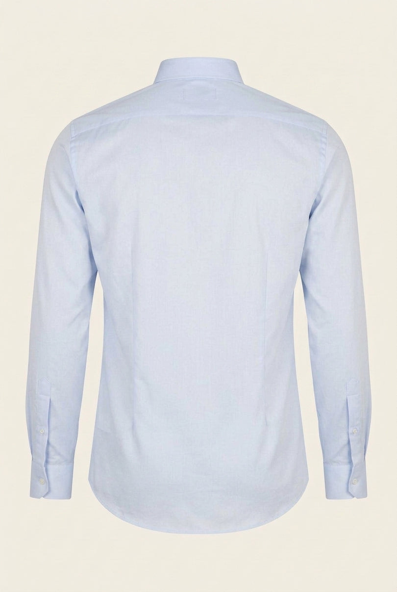 Pure Cotton Classic Collar Sateen Dress Shirt - Light Blue - Back