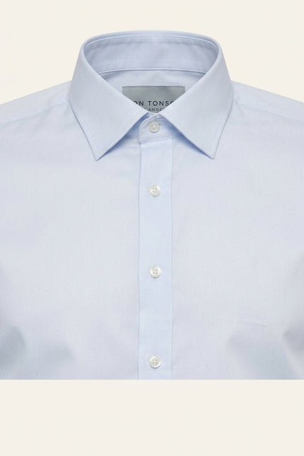 Pure Cotton Classic Collar Sateen Dress Shirt - Light Blue - Detail