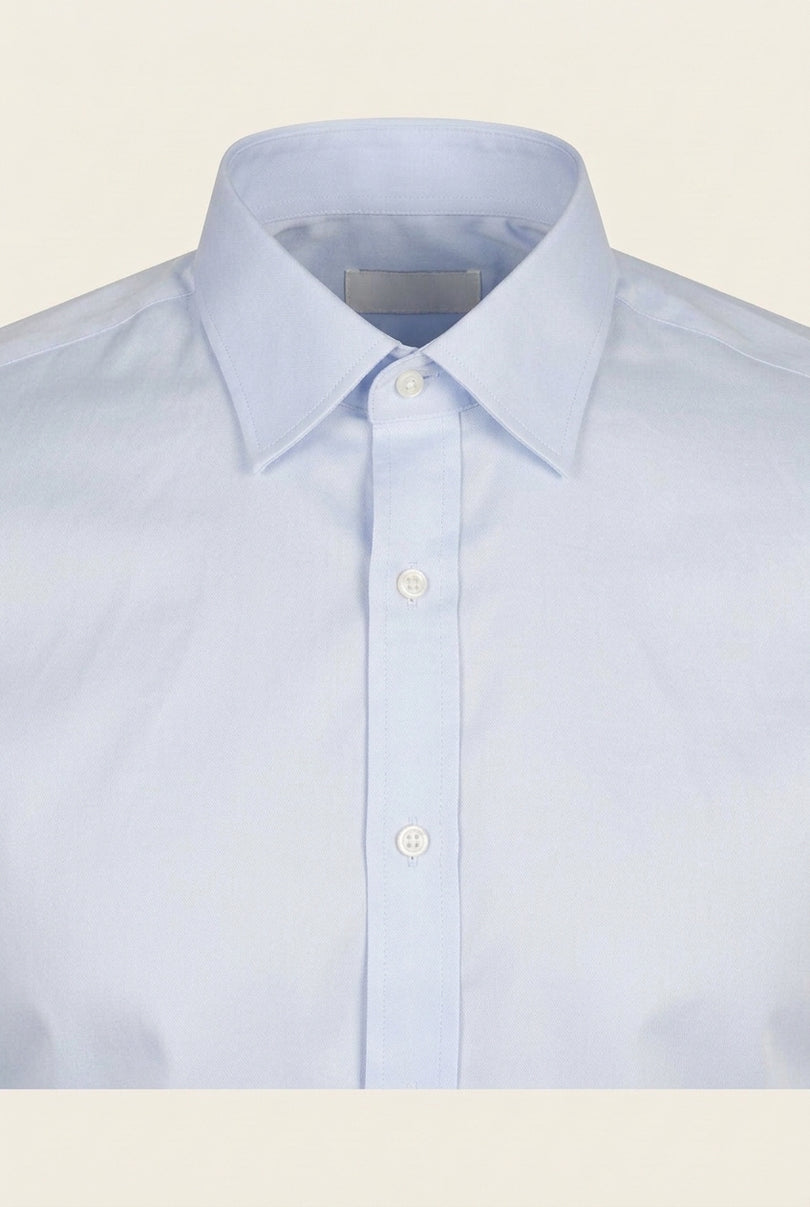 Pure Cotton Classic Collar Sateen Dress Shirt - Light Blue - Detail