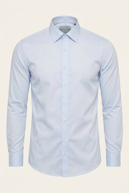 Pure Cotton Classic Collar Sateen Dress Shirt - Light Blue - Front