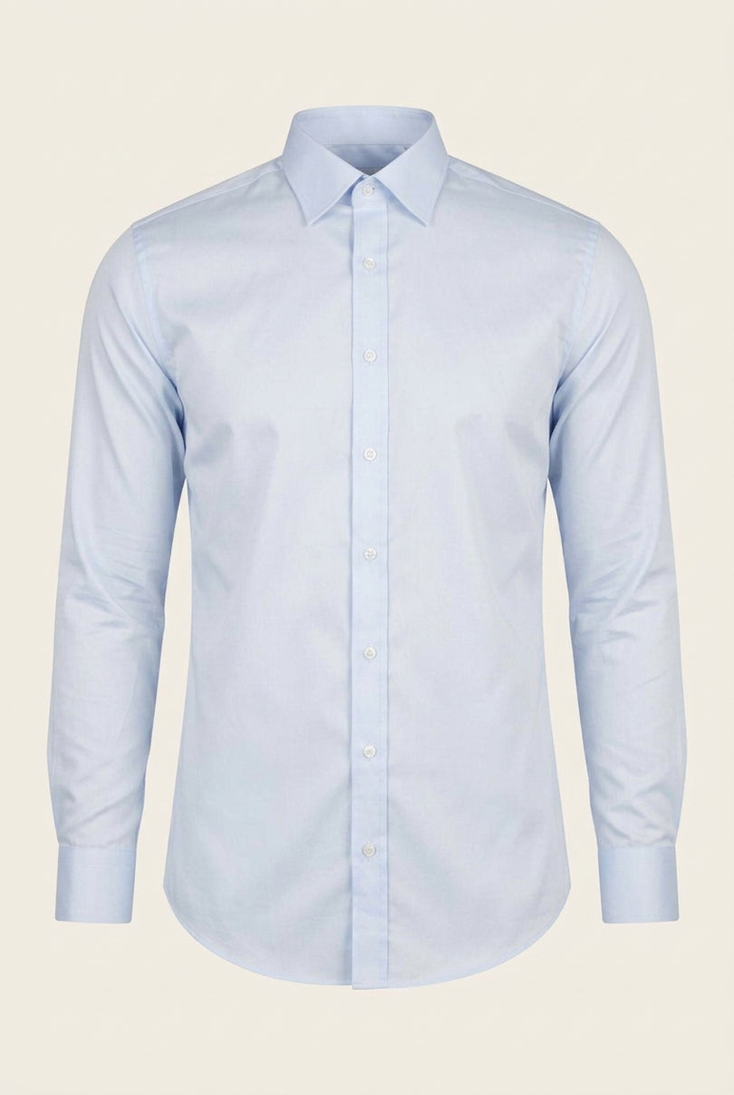 Pure Cotton Classic Collar Sateen Dress Shirt - Light Blue - Front