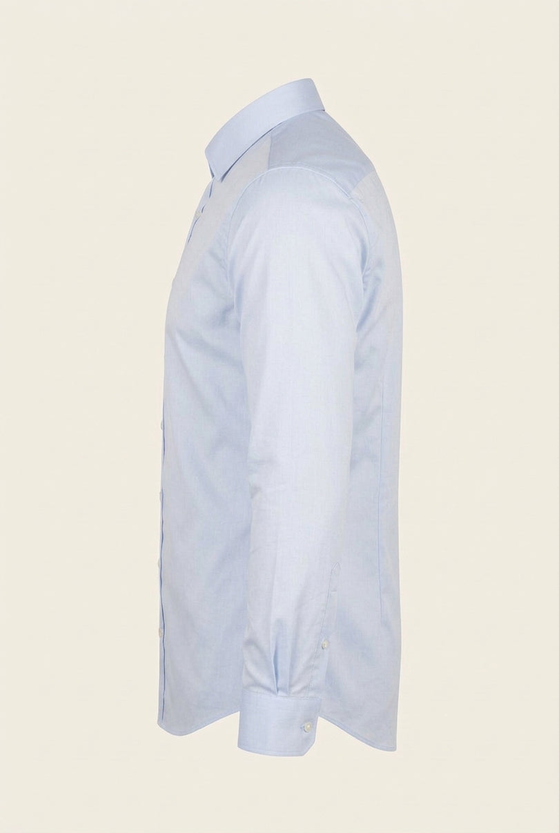 Pure Cotton Classic Collar Sateen Dress Shirt - Light Blue - Side