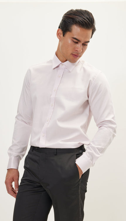 Pure Cotton Classic Collar Sateen Dress Shirt - Light Pink - Ron Tomson