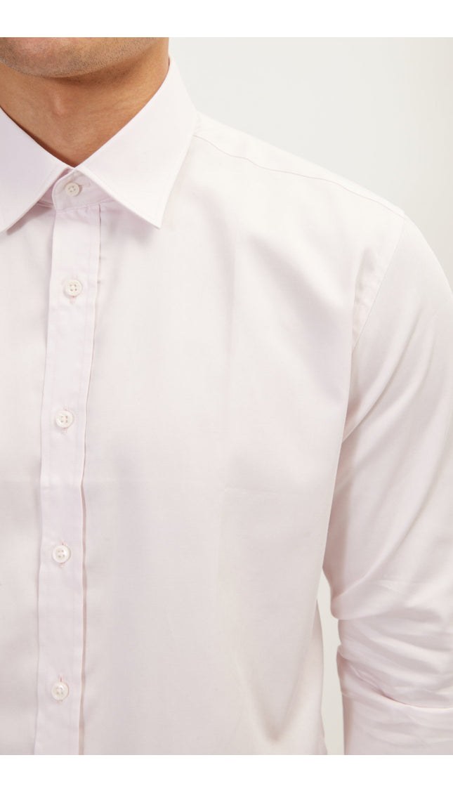 Pure Cotton Classic Collar Sateen Dress Shirt - Light Pink - Ron Tomson