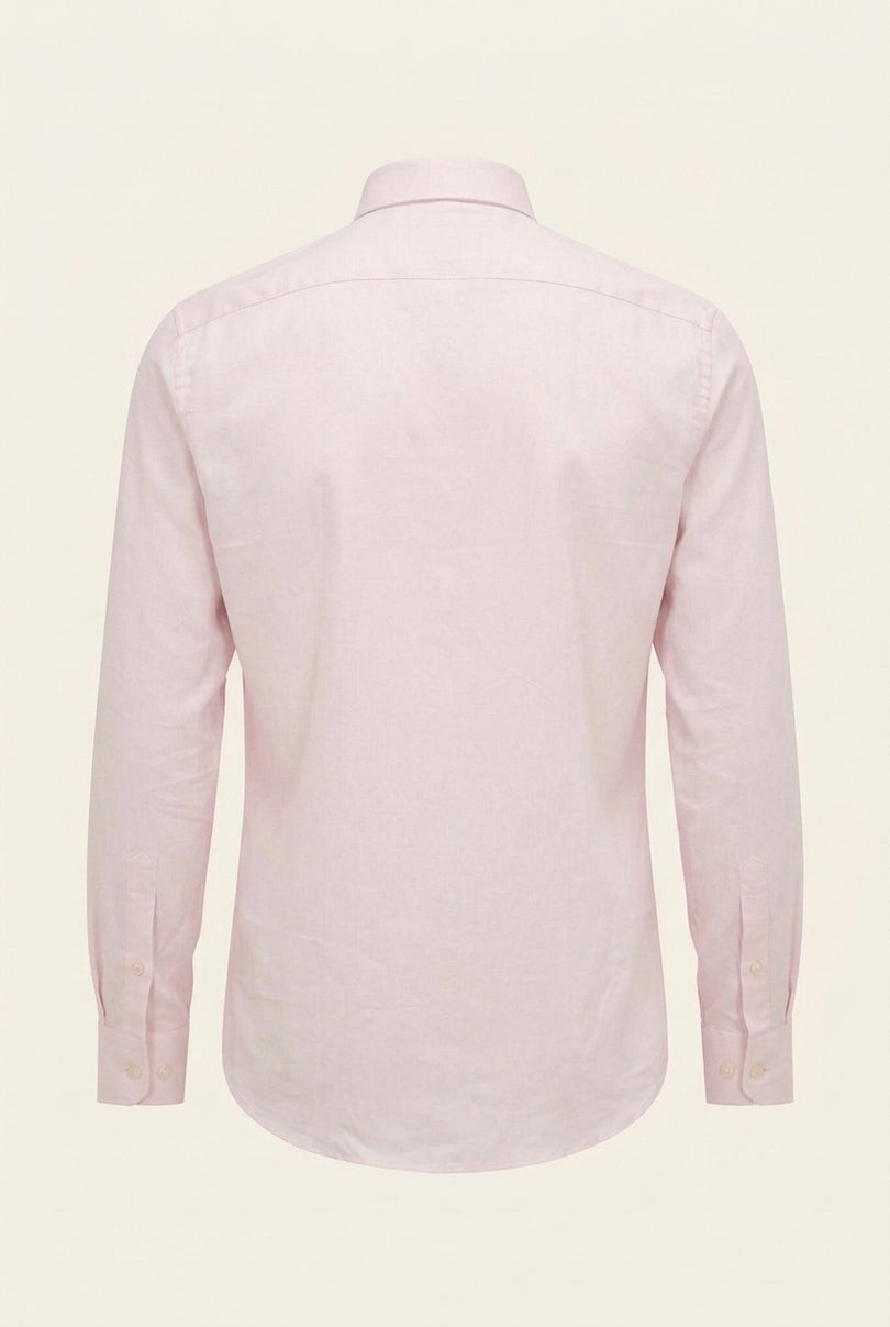 Pure Cotton Classic Collar Sateen Dress Shirt - Light Pink - Back