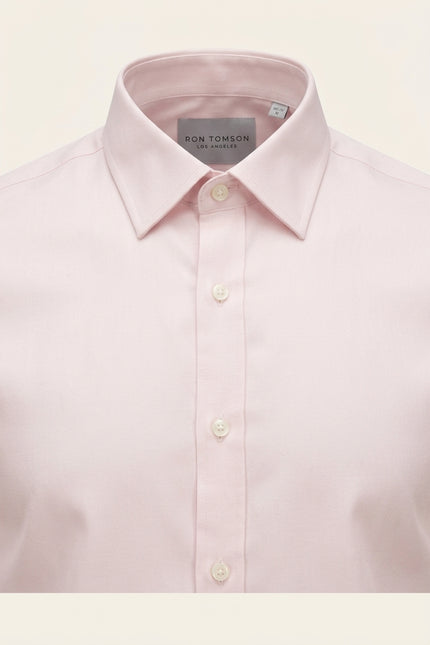 Pure Cotton Classic Collar Sateen Dress Shirt - Light Pink - Detail