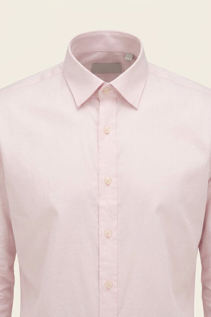 Pure Cotton Classic Collar Sateen Dress Shirt - Light Pink - Detail