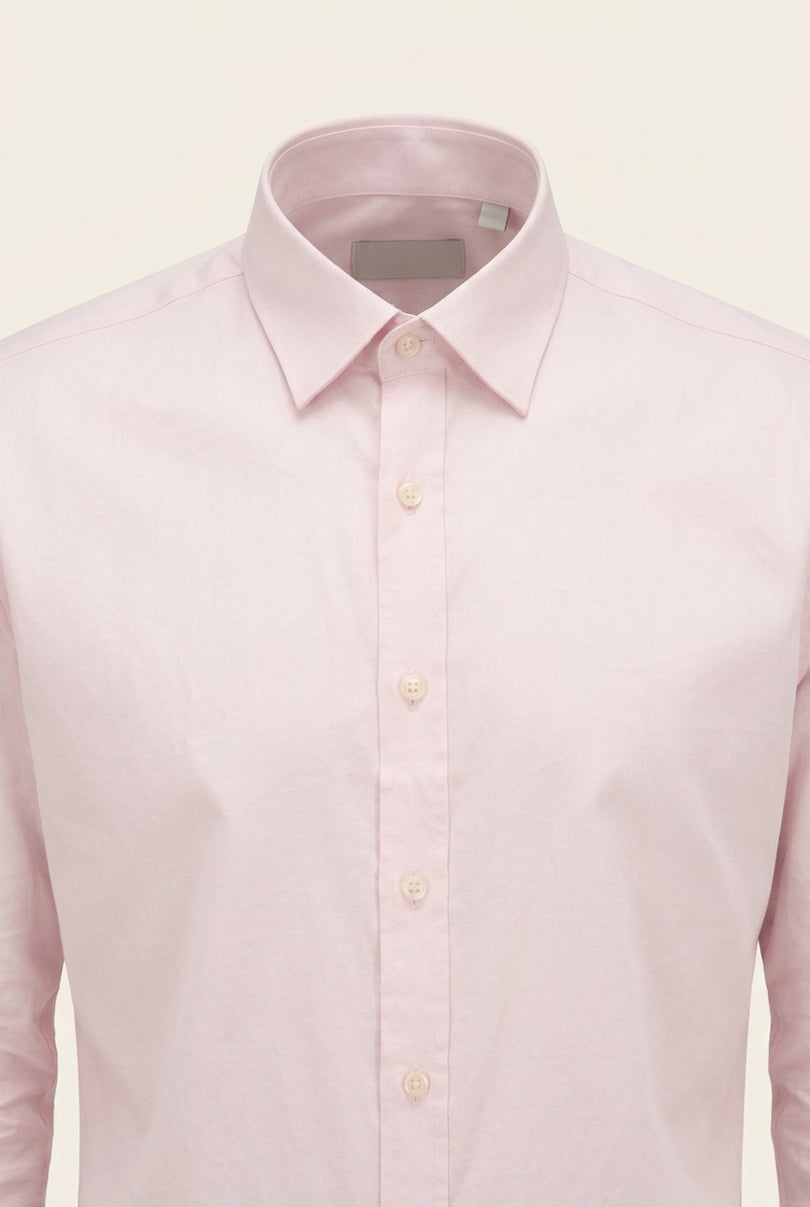 Pure Cotton Classic Collar Sateen Dress Shirt - Light Pink - Detail