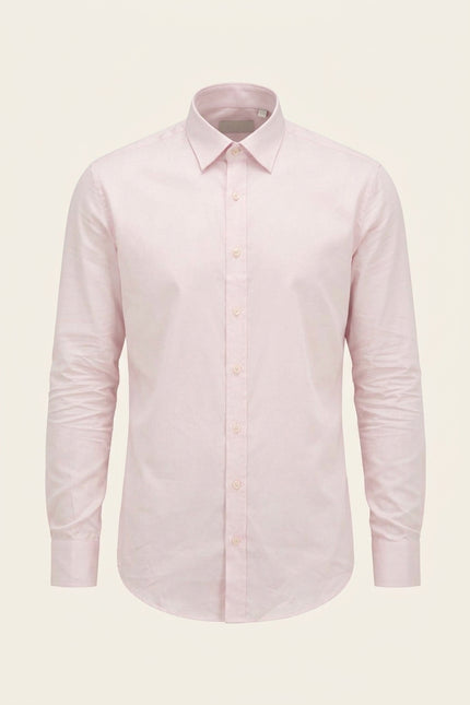 Pure Cotton Classic Collar Sateen Dress Shirt - Light Pink - Front