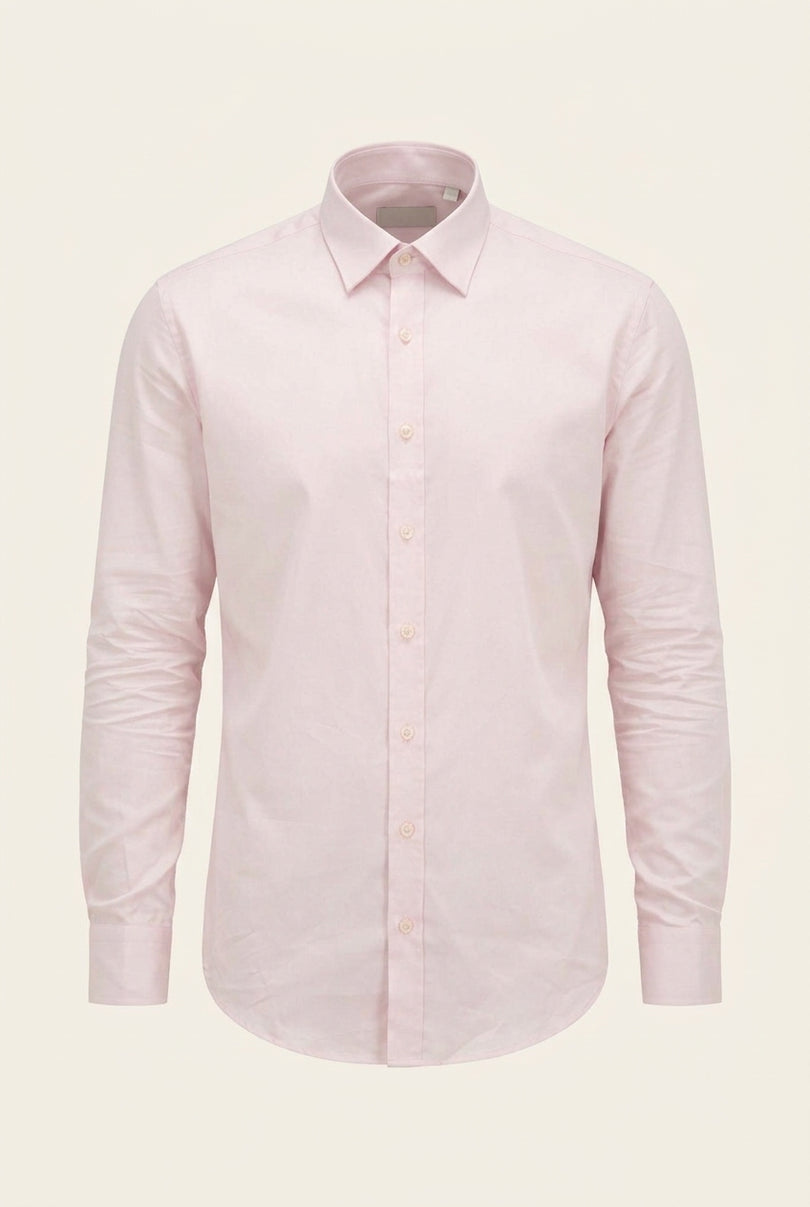 Pure Cotton Classic Collar Sateen Dress Shirt - Light Pink - Front