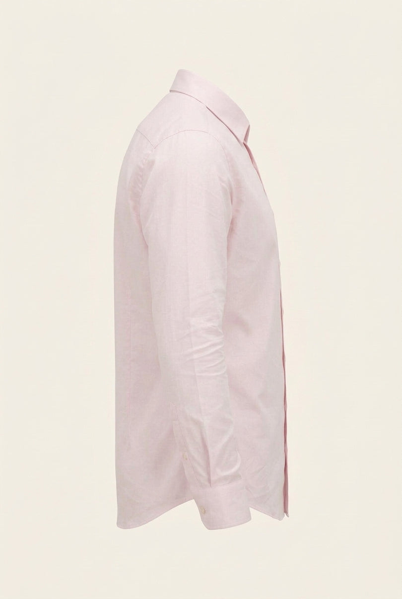 Pure Cotton Classic Collar Sateen Dress Shirt - Light Pink - Side
