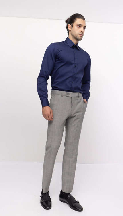 Pure Cotton Classic Collar Sateen Dress Shirt - Navy - Ron Tomson