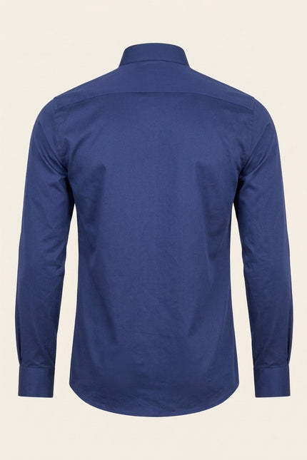 Pure Cotton Classic Collar Sateen Dress Shirt - Navy - Back