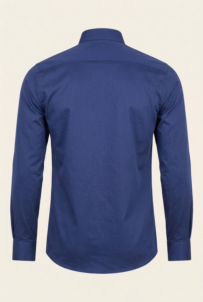 Pure Cotton Classic Collar Sateen Dress Shirt - Navy - Back