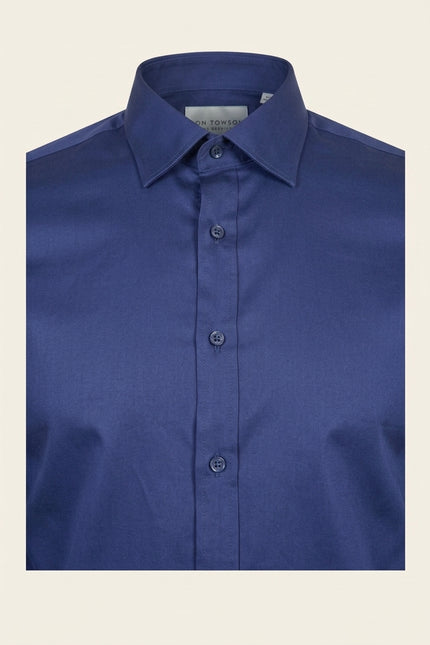 Pure Cotton Classic Collar Sateen Dress Shirt - Navy - Detail