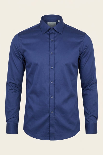 Pure Cotton Classic Collar Sateen Dress Shirt - Navy - Front