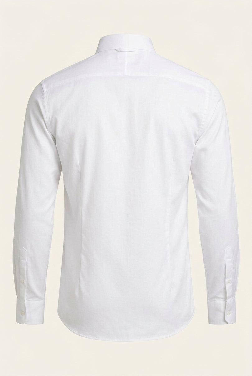 Pure Cotton Classic Collar Sateen Dress Shirt - Optic White - Back