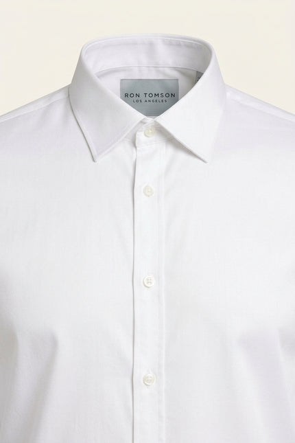 Pure Cotton Classic Collar Sateen Dress Shirt - Optic White - Detail