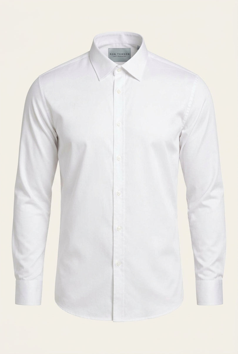 Pure Cotton Classic Collar Sateen Dress Shirt - Optic White - Front