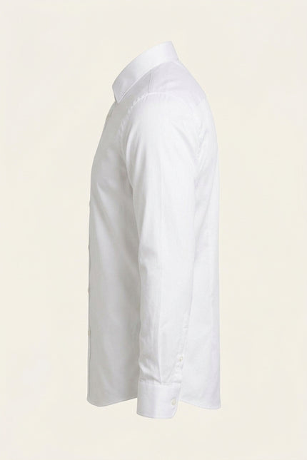 Pure Cotton Classic Collar Sateen Dress Shirt - Optic White - Side