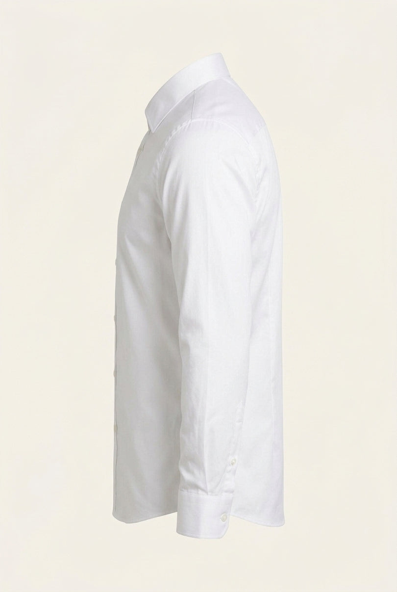 Pure Cotton Classic Collar Sateen Dress Shirt - Optic White - Side