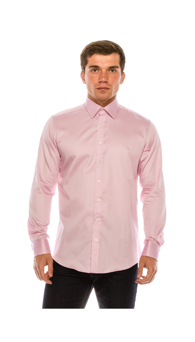 Pure Cotton Classic Collar Sateen Dress Shirt - Pink - Ron Tomson