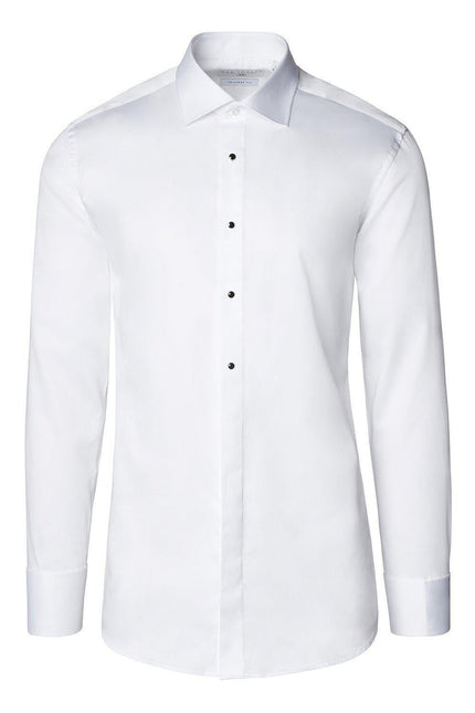 Pure Cotton Classic Collar Stud Button French Cuff Tuxedo Shirt - Optic White - Ron Tomson