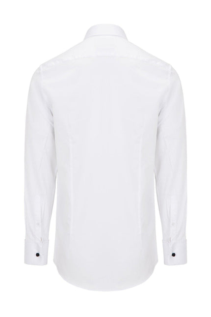 Pure Cotton Classic Collar Stud Button French Cuff Tuxedo Shirt - Optic White - Ron Tomson