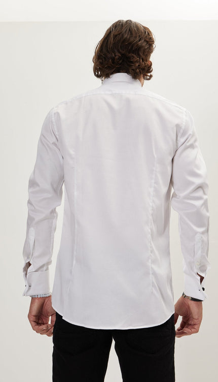 Pure Cotton Classic Collar Stud Button French Cuff Tuxedo Shirt - Optic White - Ron Tomson