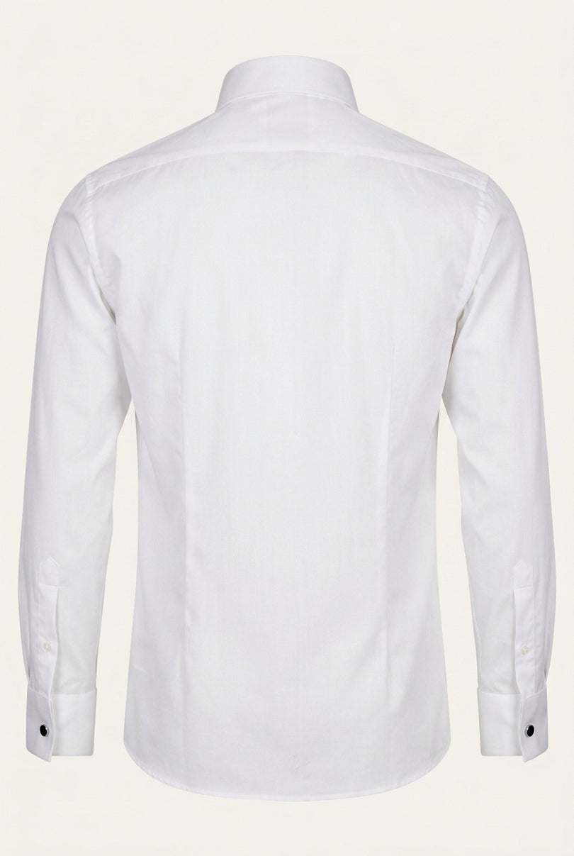 Pure Cotton Classic Collar Stud Button French Cuff Tuxedo Shirt - Optic White - Back