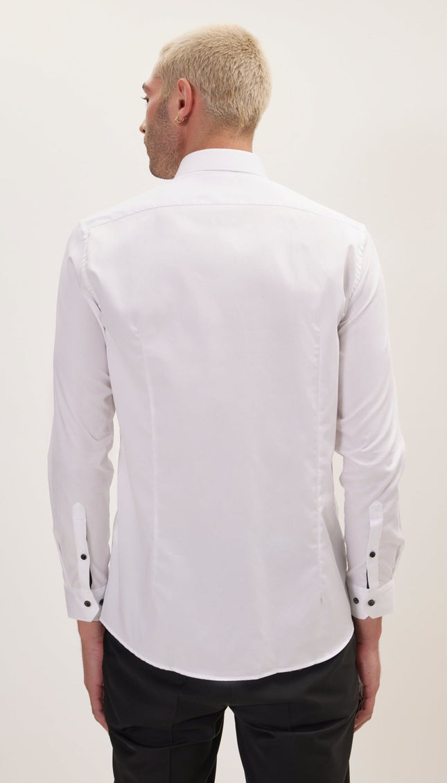 Pure Cotton Contrast Button Dress Shirt - Optic White - Ron Tomson