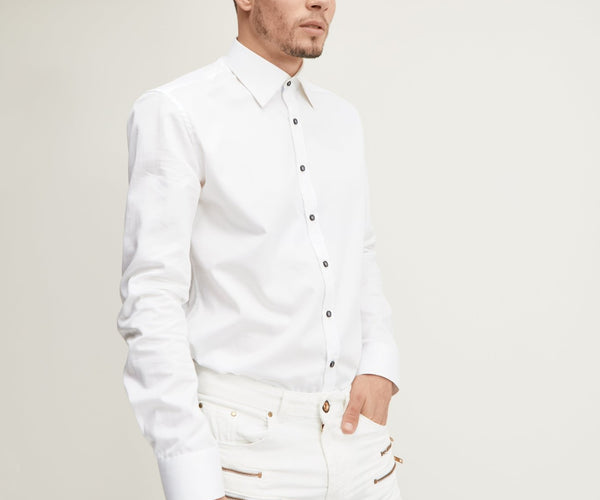 Men's Contrast Point-Collar Dress Shirt - White Light Blue | Ron Tomson Men's Contrast Point-Collar Dress Shirt - White Light Blue | Ron Tomson