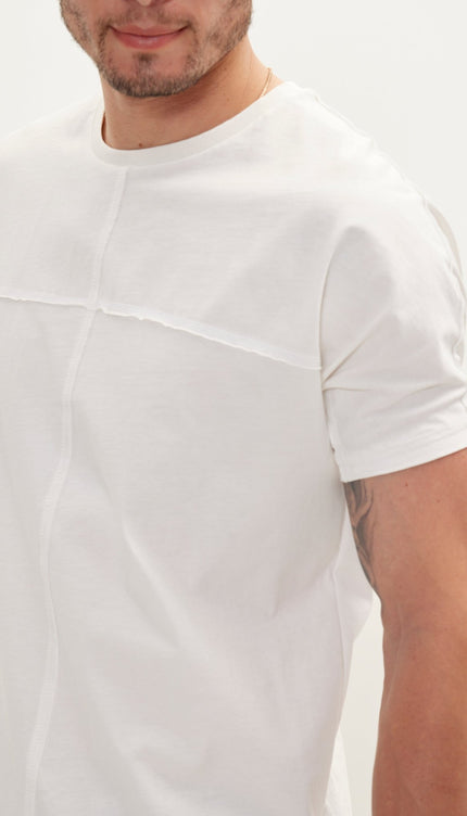 Pure Cotton Crew Neck Raw Edge T-Shirt - Off White - Ron Tomson