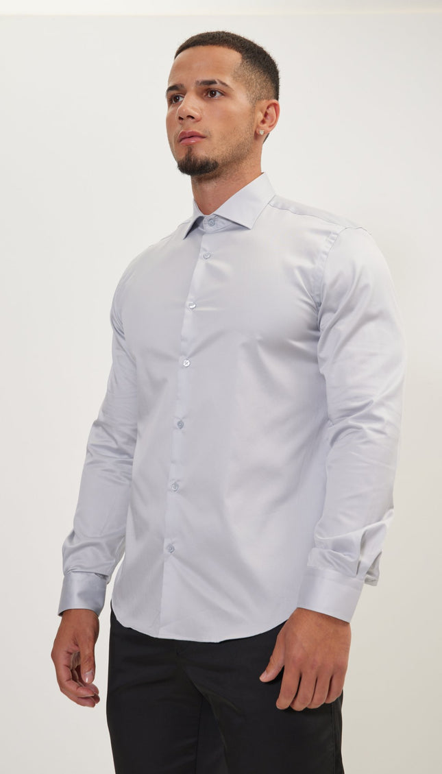 Pure Cotton Dress Shirt - Grey - Ron Tomson