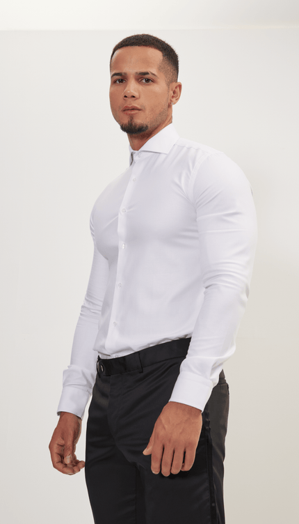 Pure Cotton Dress Shirt - Pique White - Ron Tomson