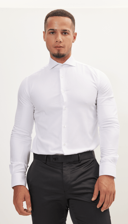 Pure Cotton Dress Shirt - Pique White - Ron Tomson