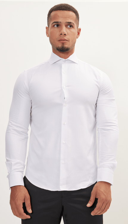 Pure Cotton Dress Shirt - Pique White - Ron Tomson