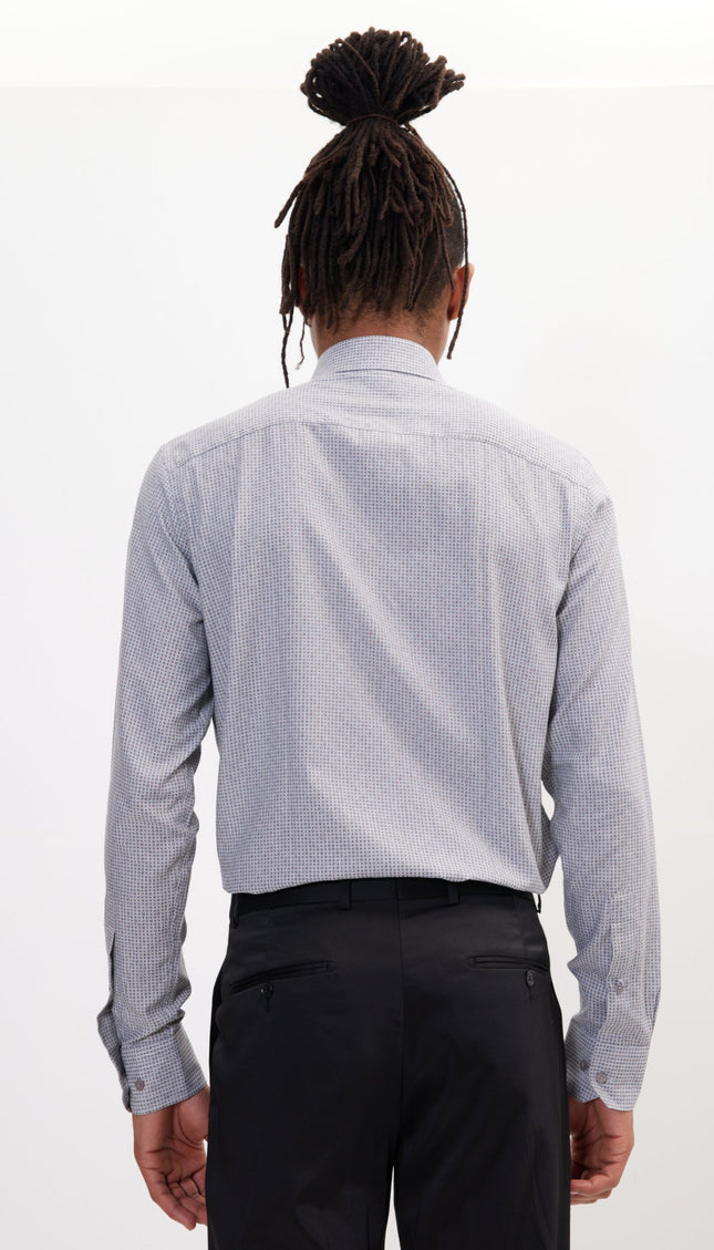 Pure Cotton French Placket Spread Collar Casual Shirt - Grey Bengal Stripes - Ron Tomson