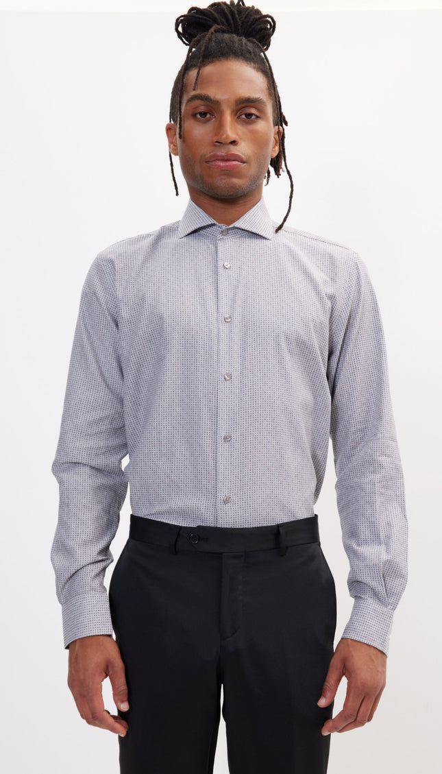 Pure Cotton French Placket Spread Collar Casual Shirt - Grey Bengal Stripes - Ron Tomson