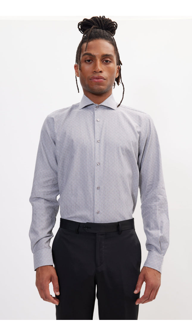 Pure Cotton French Placket Spread Collar Casual Shirt - Grey Bengal Stripes - Ron Tomson