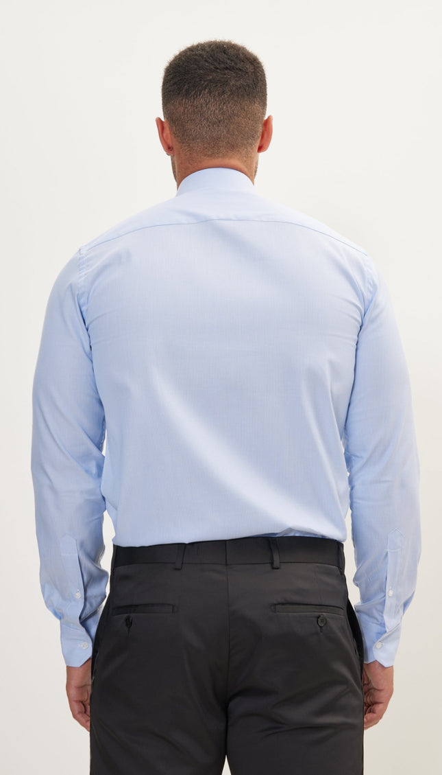 Pure Cotton French Placket Spread Collar Dress Shirt - Blue Striped - Ron Tomson