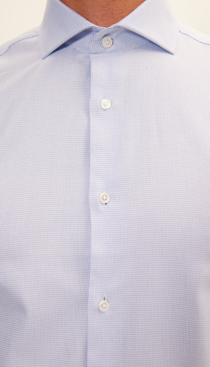 Pure Cotton French Placket Spread Collar Dress Shirt - Blue White Poplin - Ron Tomson