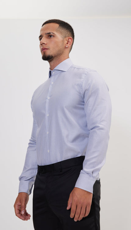 Pure Cotton French Placket Spread Collar Dress Shirt - Blue White Royal Oxford - Ron Tomson